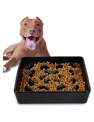 Cuenco de alimentación lenta para perros HAOTOP 20.3cm Cerámica Negro