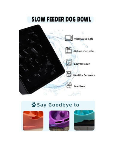 Cuenco de alimentación lenta para perros HAOTOP 20.3cm Cerámica Negro