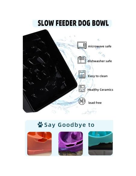 Cuenco de alimentación lenta para perros HAOTOP 20.3cm Cerámica Negro