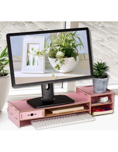 Soporte para Monitor Alvinlite con Estante 2 Niveles 47.4 cm Rosa
