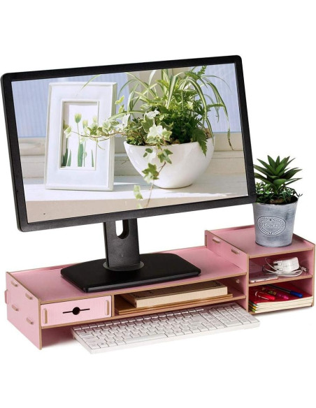 Soporte para Monitor Alvinlite con Estante 2 Niveles 47.4 cm Rosa Soporte para Monitor Alvinlite con Estante 2 Niveles 47.4 cm Rosa