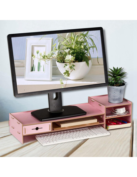 Soporte para Monitor Alvinlite con Estante 2 Niveles 47.4 cm Rosa Soporte para Monitor Alvinlite con Estante 2 Niveles 47.4 cm Rosa
