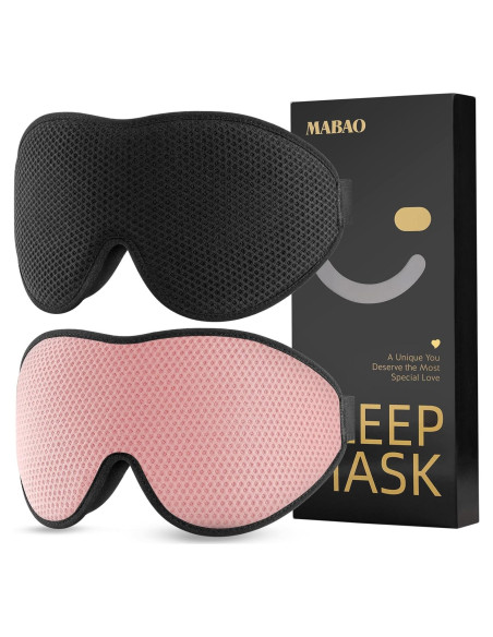 MABAO 2 Paquetes Máscaras de Sueño 3D Ajustables Bloqueo Luz