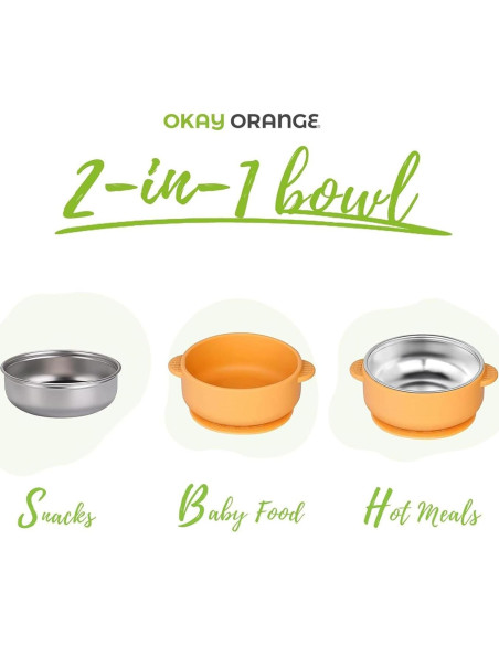 Cuenco de Succión para Niños OKAY ORANGE 280ml Acero Inoxidable