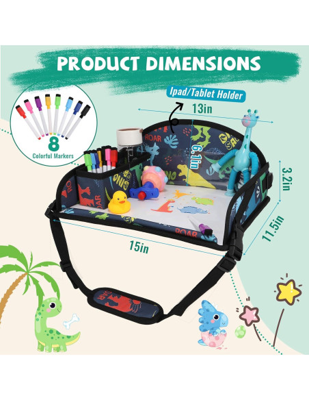 Bandeja de Viaje para Niños DxTing - Dinosaurio, 8 Marcadores