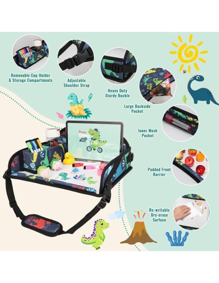 Bandeja de Viaje para Niños DxTing - Dinosaurio, 8 Marcadores