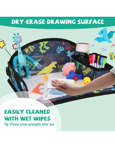 Bandeja de Viaje para Niños DxTing - Dinosaurio, 8 Marcadores