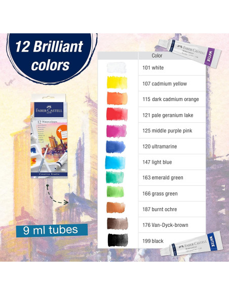 Juego de Pinturas Acuarelables Faber-Castell - 12 Tubos 9 ml