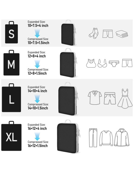 Set de 4 Cubos de Compresión YEEYAA para Empacar Viajes