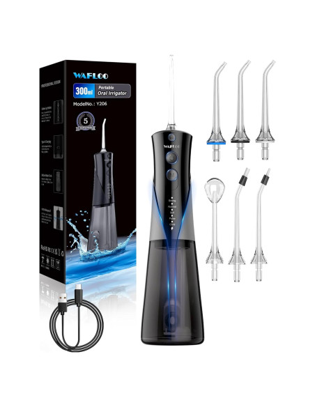 Hilo Dental Eléctrico WAFLOO Y206B - 5 Modos, 300ml, IPX7 Hilo Dental Eléctrico WAFLOO Y206B - 5 Modos, 300ml, IPX7