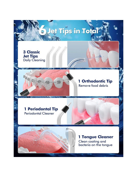 Hilo Dental Eléctrico WAFLOO Y206B - 5 Modos, 300ml, IPX7 Hilo Dental Eléctrico WAFLOO Y206B - 5 Modos, 300ml, IPX7