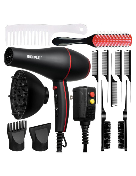 Kit Secador de Cabello 1800W Lockmio 13 Piezas Iónico Profesional
