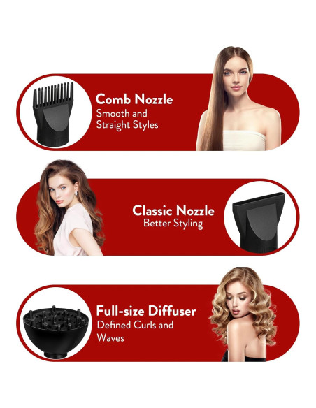 Kit Secador de Cabello 1800W Lockmio 13 Piezas Iónico Profesional