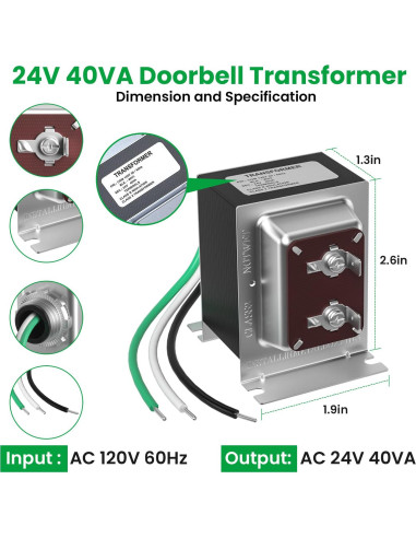 Transformador de Timbre 24V 40VA Auspow - Compatible con Ring y Nest