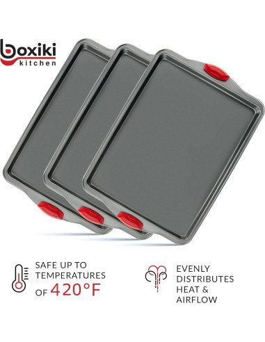 Juego de Bandejas para Hornear Boxiki Kitchen - Set de 3, Acero al Carbono Antiadherente