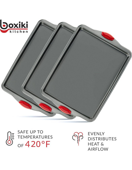 Juego de Bandejas para Hornear Boxiki Kitchen - Set de 3, Acero al Carbono Antiadherente