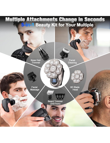 Afeitadora Eléctrica 9D Handsomemen Impermeable 5 en 1