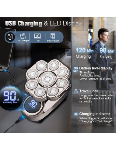 Afeitadora Eléctrica 9D Handsomemen Impermeable 5 en 1