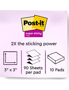 Notas Adhesivas Super Sticky Post-it 3x3 cm, 10 Blocs, Colores Energy Boost 2