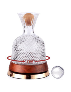 Decantador de Vino Giratorio ALLCENER 1.6L con Base de Madera