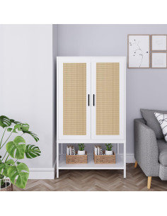 Armario de Rattan Blanco BOCVKEN con 2 Puertas y Estante 2