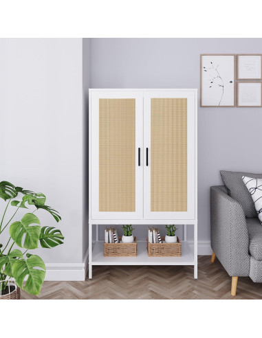 Armario de Rattan Blanco BOCVKEN con 2 Puertas y Estante