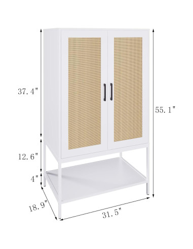 Armario de Rattan Blanco BOCVKEN con 2 Puertas y Estante