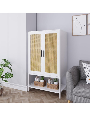 Armario de Rattan Blanco BOCVKEN con 2 Puertas y Estante