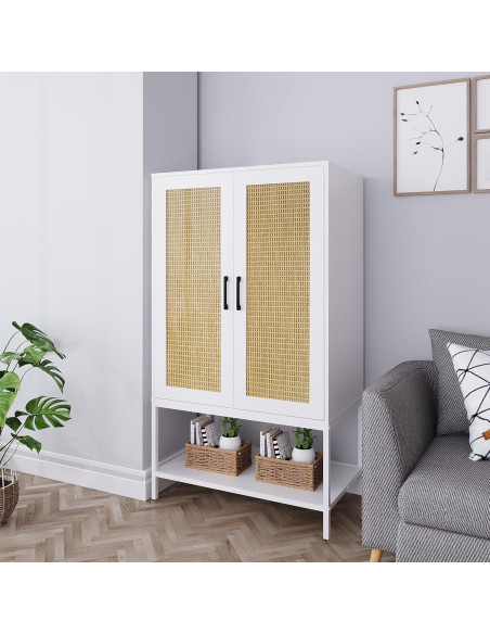Armario de Rattan Blanco BOCVKEN con 2 Puertas y Estante