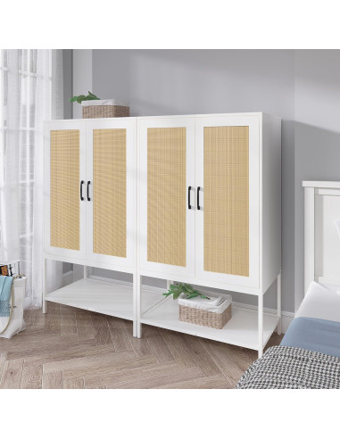 Armario de Rattan Blanco BOCVKEN con 2 Puertas y Estante