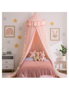 Dosel de Cama Rosa YEERSWAG con Luces LED 318cm Doble Capa