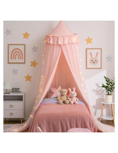 Dosel de Cama Rosa YEERSWAG con Luces LED 318cm Doble Capa