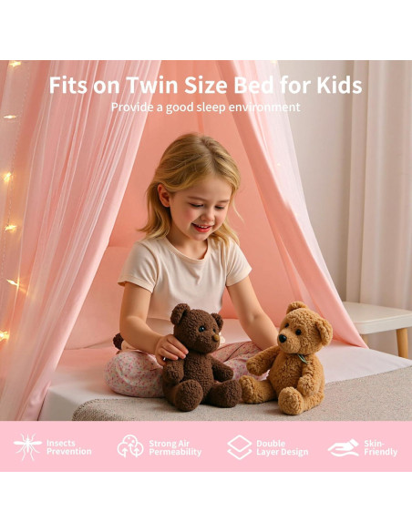 Dosel de Cama Rosa YEERSWAG con Luces LED 318cm Doble Capa