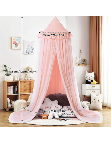 Dosel de Cama Rosa YEERSWAG con Luces LED 318cm Doble Capa