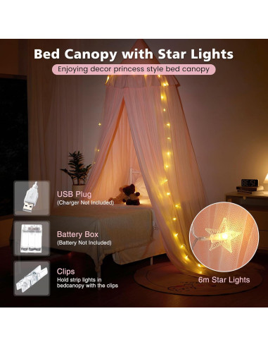 Dosel de Cama Rosa YEERSWAG con Luces LED 318cm Doble Capa