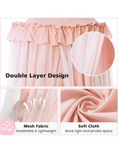 Dosel de Cama Rosa YEERSWAG con Luces LED 318cm Doble Capa