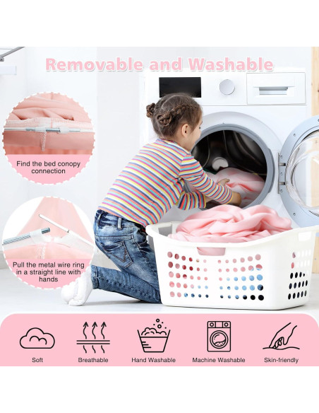 Dosel de Cama Rosa YEERSWAG con Luces LED 318cm Doble Capa