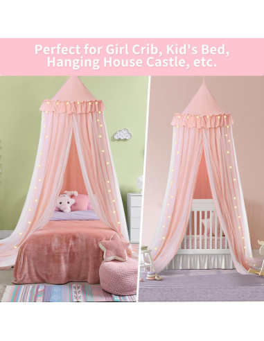 Dosel de Cama Rosa YEERSWAG con Luces LED 318cm Doble Capa