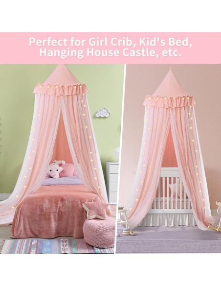 Dosel de Cama Rosa YEERSWAG con Luces LED 318cm Doble Capa