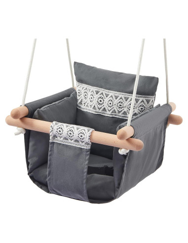 Columpio para Bebés SUNDAYZE Gris y Encaje con Cinturón