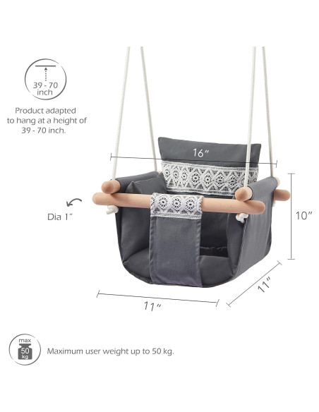 Columpio para Bebés SUNDAYZE Gris y Encaje con Cinturón Columpio para Bebés SUNDAYZE Gris y Encaje con Cinturón