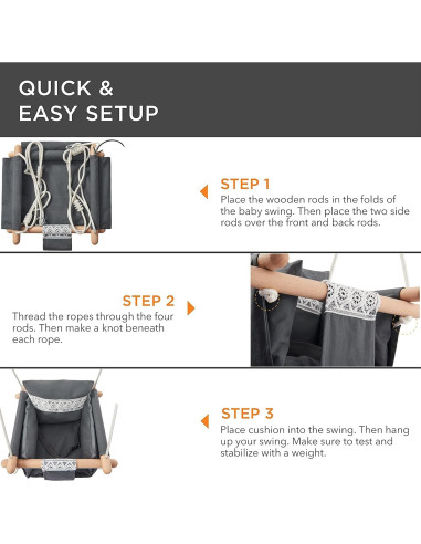 Columpio para Bebés SUNDAYZE Gris y Encaje con Cinturón