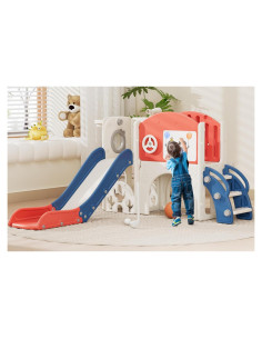 Tobogán Infantil 67i con Pizarra, Golf y Baloncesto - Rojo Azul