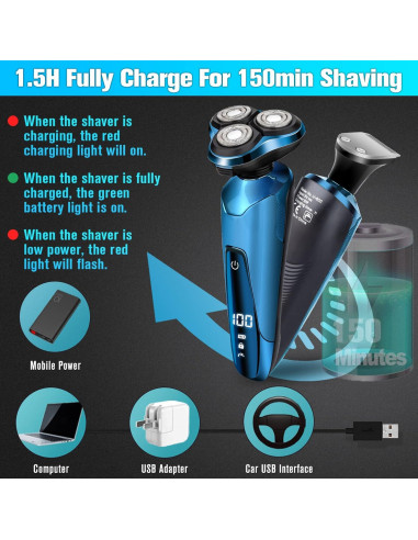 Afeitadora eléctrica Handsomefe 3D impermeable con LED