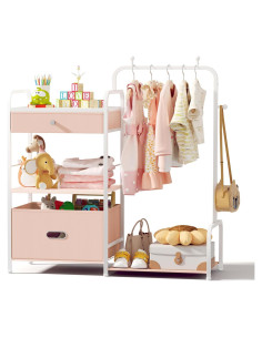 Perchero para Niños BBLIKE Rosa con Estante y Cajas de Almacenamiento