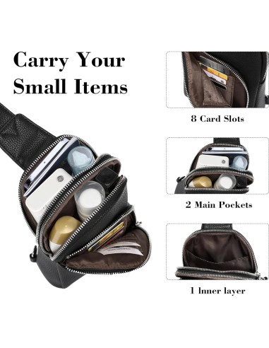 Bolsa Cruzada INICAT de Cuero para Mujeres 1.9L RFID Negra