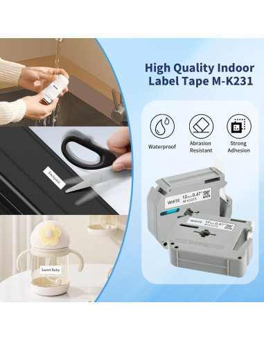 Cinta de Etiqueta MK-231 12mm Blanca BORN4SHIP - 4 Paquetes