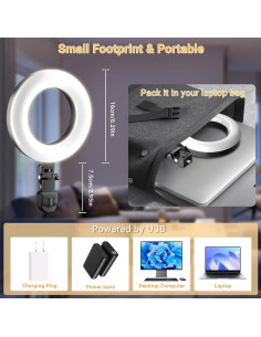 Luz de Anillo Clip-On Wowcati 15.24 cm 3 Modos de Color USB 2