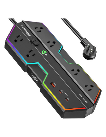 Regleta de Poder Green Box 6 Salidas 4000J USB RGB 20W