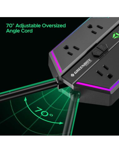 Regleta de Poder Green Box 6 Salidas 4000J USB RGB 20W